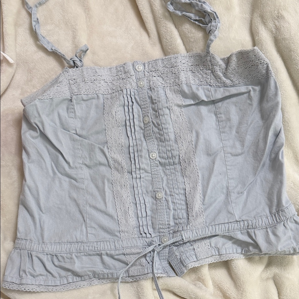 Brandy Melville Light Blue Lace Button Top